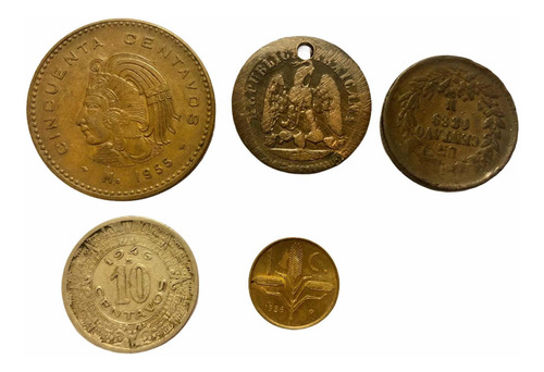 5 Monedas Y 9 Timbres Antiguos De México (Usado)