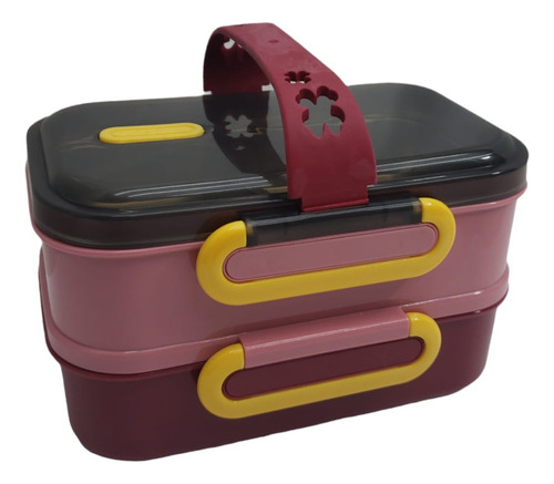 Taper Lunchera Doble Interior Acero Inox Rectangular Color Rosa/bordó