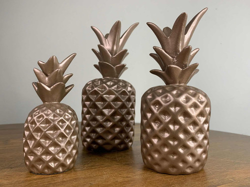 Trio De Abacaxis Em Resina Chic Gold - 17cm Limoeiro