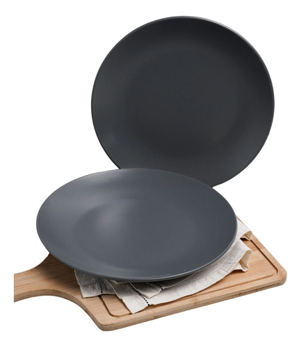 Juego Set X2 Platos Playos 27 Cm Crudo Gris Mate 