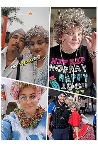 Peluca De Disfraz Faybox Old Lady Para Mujer 100 Días De Esc