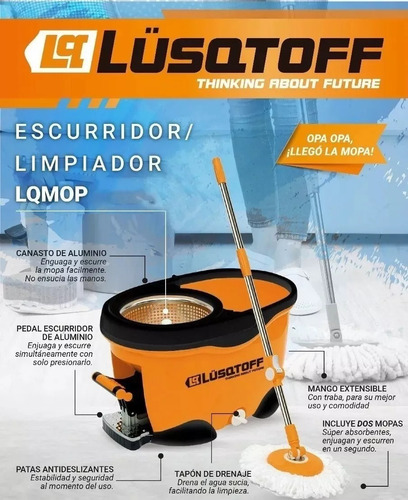 Imagen 6 de 7 de Balde Escurridor Piso Acero 2 Mopas Trapeador Giratorio Mopa
