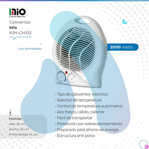 Imagen 2 de 10 de Caloventor Estufa Mio 1000/2000w Control Temperatura