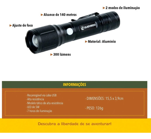 Lanterna Led Potente Tatica Recarregável Forte Com Zoom