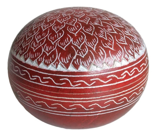 Porta Joias Redondo Em Pedra Sabão Decorativo Vermelho 10cm