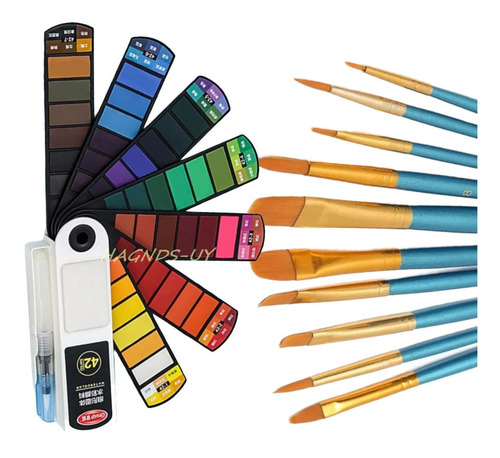 Set De Acuarelas X42 Colores Abanico + 10 Pinceles