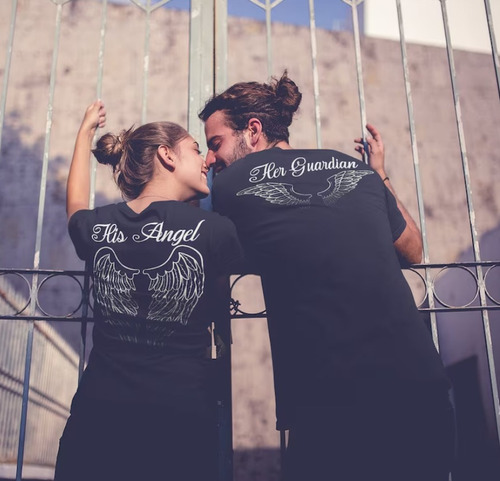 Pack 2 Polera Unisex Pareja Amor Angel Ala Guardian Estampad