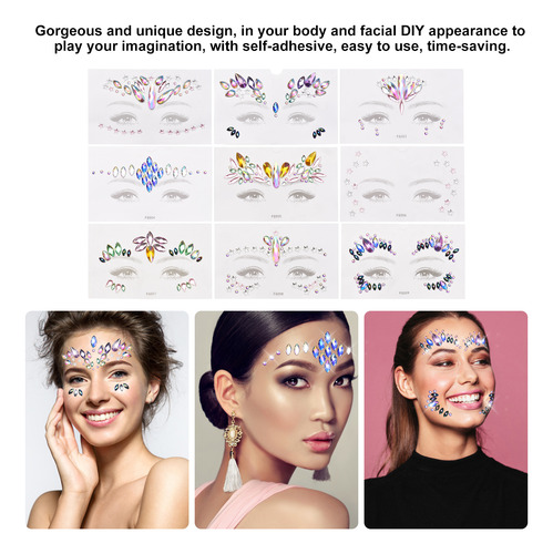 Pegatinas Face Face Crystal Gem Festival Stones Disfraces