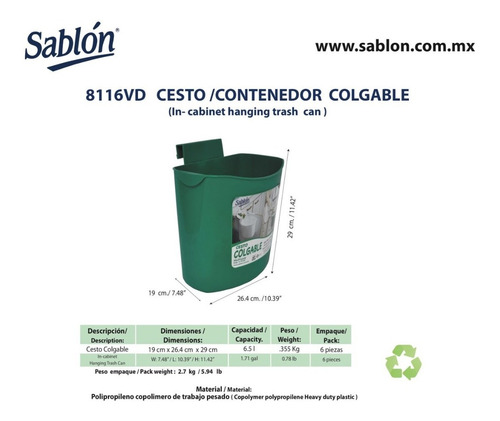 Paquete Con 2 Botes Colgables Sablón - Fregadero Cocina