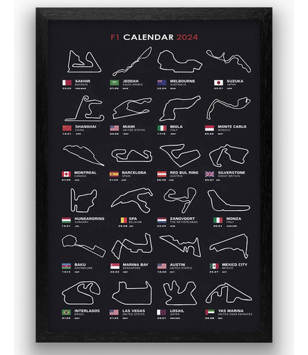 Cuadro Circuito 2023 Formula 1 51x36 Madera Vidrio Poster F1
