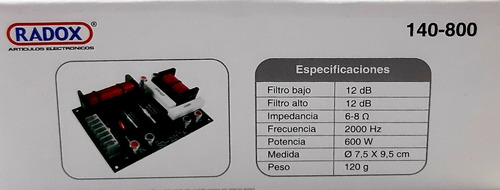 Crossover Pasivo Profesional 2 Vias 600w 6-8 Ohms 140-800