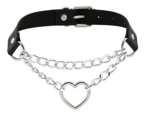 Collar De Cuero Corazón Gótico Dark Rock Gargantilla 04