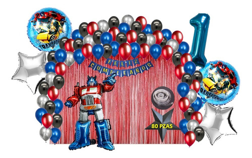 Kit Decoracion Fiesta  Globo Transformers Optimus Prime 80pz