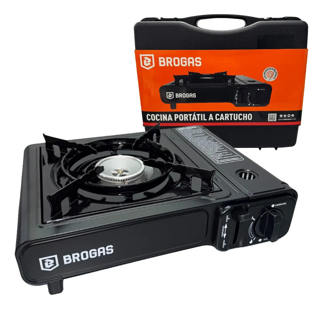 Anafe Cocina Portatil Brogas Para Camping Con Maletin Color Negro