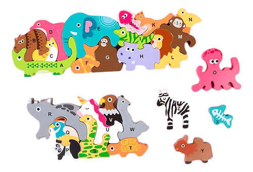 Puzzle Alfabeto De Animales De Madera Montessori Escolares