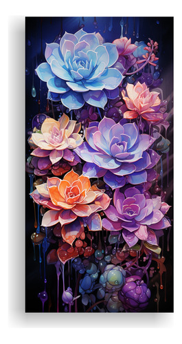 100x50cm Cuadro Abstracto Flores Lila Suculentas Decoración