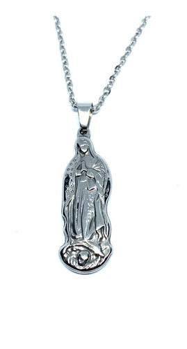 Collar Acero Inoxidable Plateado Dije Virgen Guadalupe 30mm