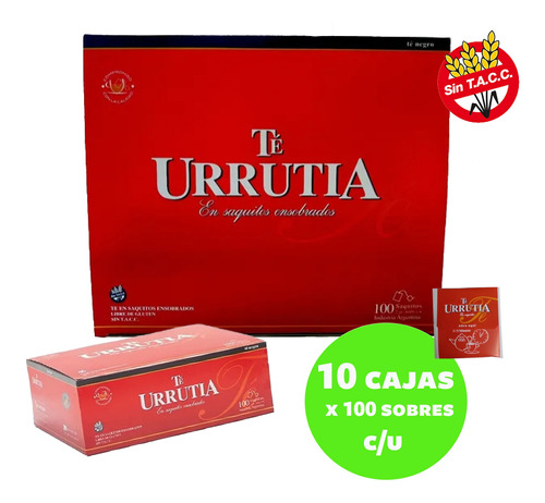 Pack X 10 Té Urrutia X100 Saquitos Ensobrados Sin Tacc