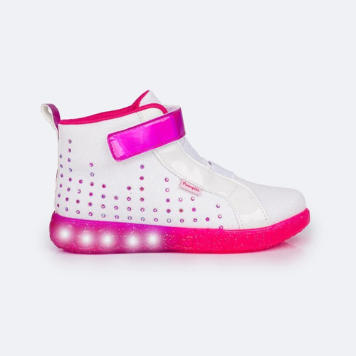 Tênis De Luz Menina Cano Médio Pampili Sneaker Branco Pink