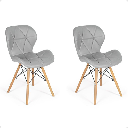 Kit 2 Cadeiras Eames Eiffel Max Wood Estofada Cor Cinza