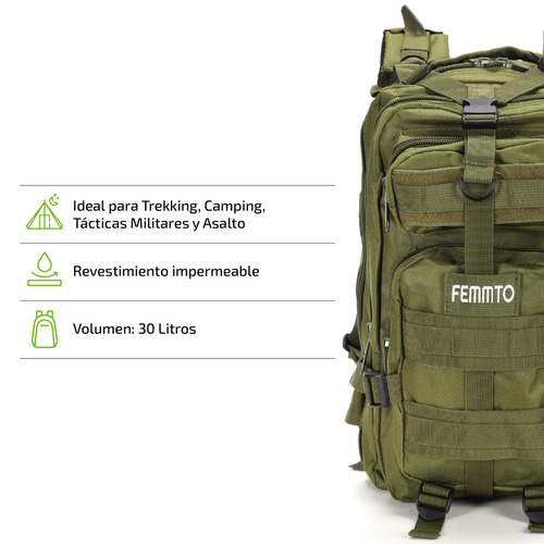Imagen 2 de 9 de Mochila Tactica De Camping 30 Litros Femmto Mochilero Viaje