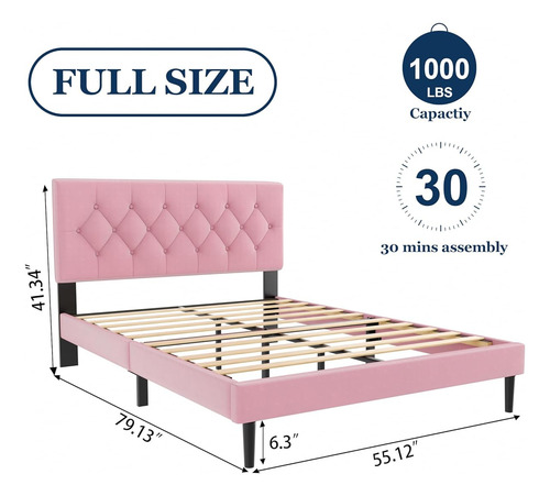Bed Frame Sismplly Matrimoniall Tapizada Color Rosa