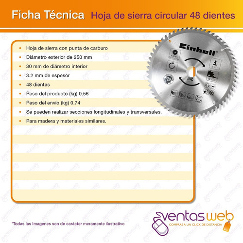 Imagen 3 de 4 de Hoja De Sierra Circular Banco Ingletadora 250mm 48 Dientes