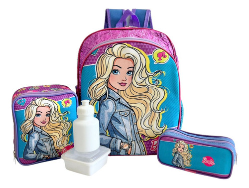 Kit Mochila Escolar Infantil Barbie G Costas Feminina F5