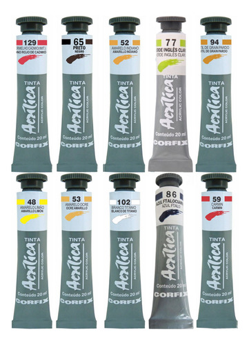 Kit 10 Tintas Acrílica Corfix 20ml - Cores A Escolher