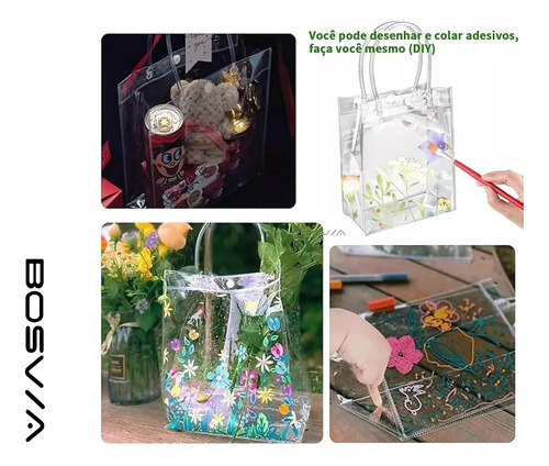 50 Sacolas De Presente Com Alça Transparente Fiestas 15x16x7