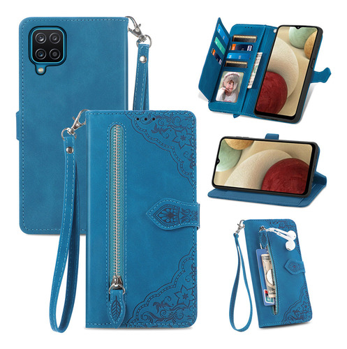 Funda De Piel Emboss Flower Cards Slot Bag Para Galaxy Zippe