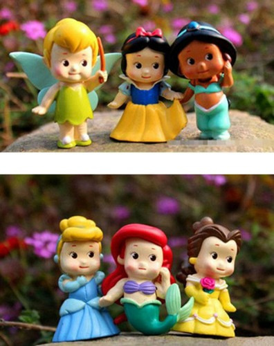 Kit Com 6 Bonequinhas Disney Princesas Bela Ariel Cinderella