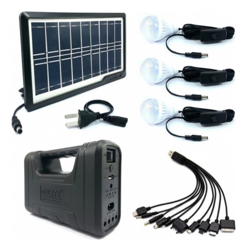 Kit Panel Solar+4 Bombillos+radio Mp3+ Power Bank