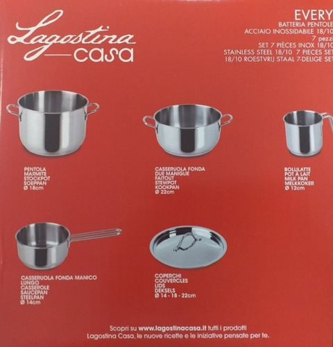 Imagen 5 de 6 de Juego De Ollas Inducción Lagostina Bateria Every 7piezas