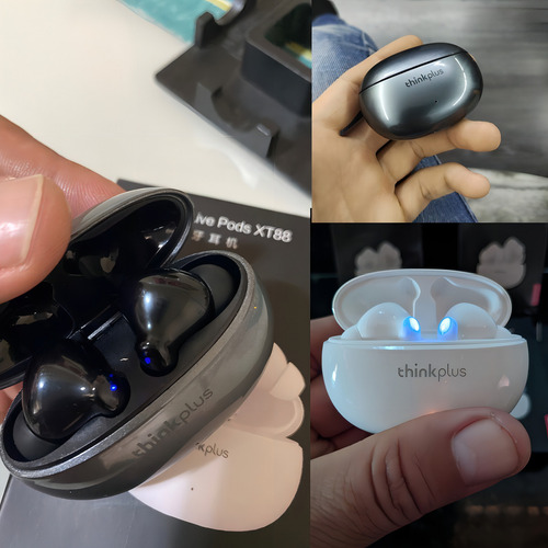 Fone De Ouvido In-ear Sem Fio Lenovo Bluetooth He05 Xt88 Branco Com Luz Azul Led