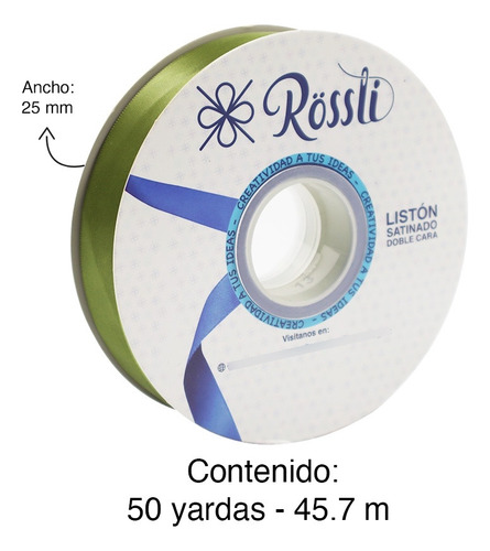 Listón Satinado Doble Cara No. 5 Con 45.7 Metros Musgo Liston Satinado No.5