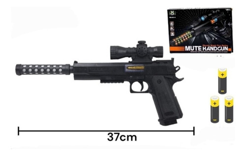 Juguete Pistola Plastica Con Silenciador Con Luz + 3 Pilas