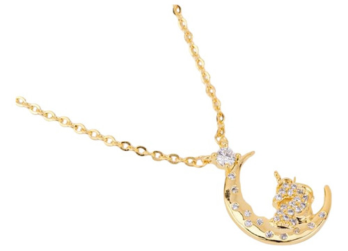 Collar 14k Oro Laminado Dije Unicornio Cabeza De Luna