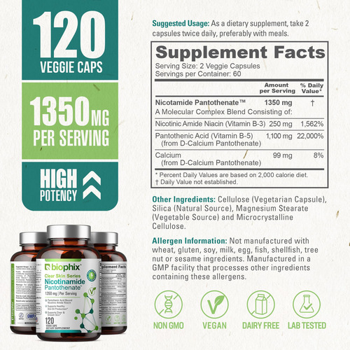 Biophix B-3 Nicotinamida 1350 Mg 120 Cápsulas