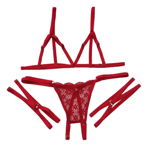 Conjunto Rojo Lenceria Arnes + Tanga Puntilla | Set 4 Piezas