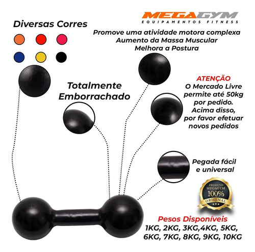 Par De Halter Bola Emborrachado 2kg P/treino E Fisioterapia