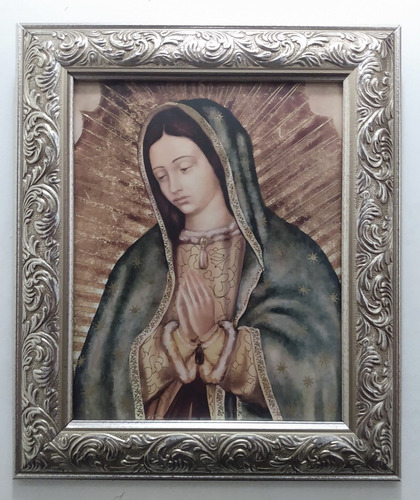 Virgen De Guadalupe Perfil En Marco Plateado 30 X 25 Cms 