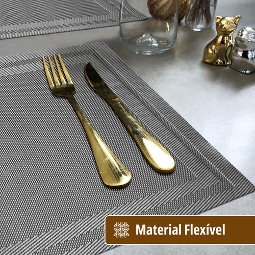 12 Jogo Americano Mesa Posta Luxo Impermeável Pvc Mz Mold Vr Cor M5 PRATA claro escuro cinza grafite preto MOLDURA MZ RETANGULAR