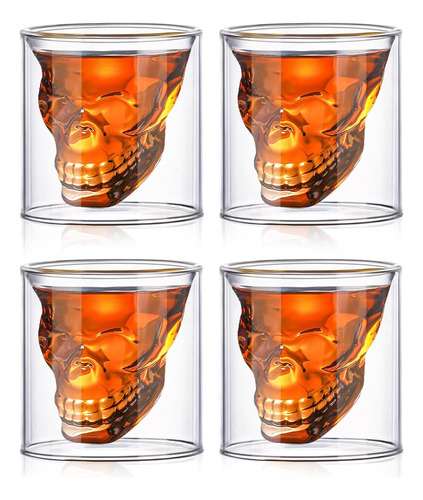 Juego De 4 Vasos De Chupito De Calavera De Cristal De Doble