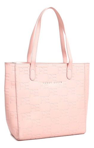 Bolsa Tote Casual Para Dama Perry Ellis Color Café Color Rosa Pálido Correa De Hombro Rosa Pálido Diseño De La Tela Embosado