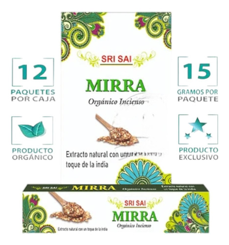 Incienso Orgánico Mirra Sri Sai 12 Cajitas