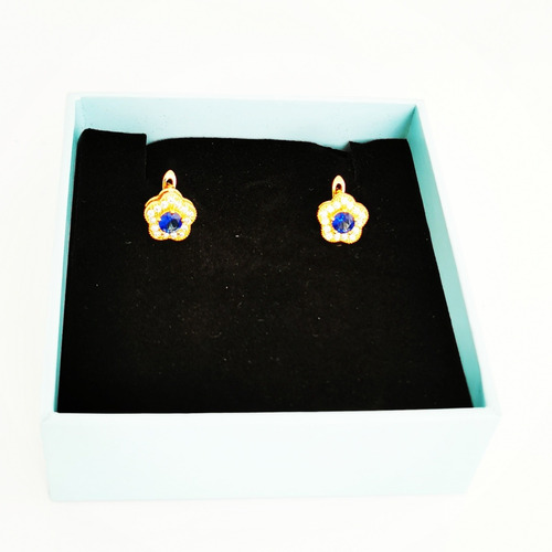 Imagen 3 de 3 de Aretes De Oro De 18kt Con Zirconia Azul Envio Gratis!