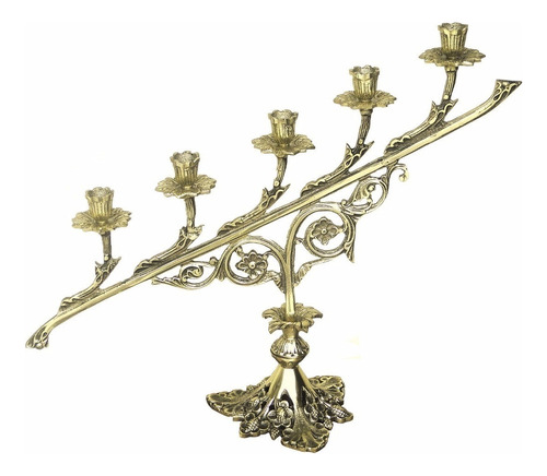 Candelabro Menorah 5 Velas Castiçal Bronze Rituais Igrejas Cor Amarelo