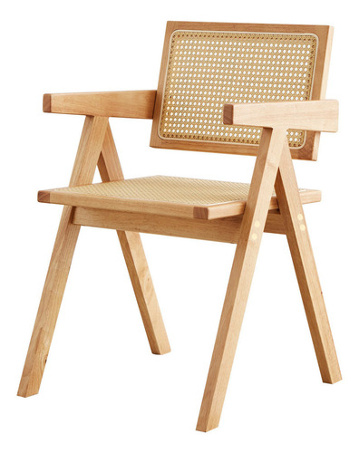 Sillones Square De Comedor Cocina Madera Rattan Sintético X2 Estructura De La Silla Marrón Claro
