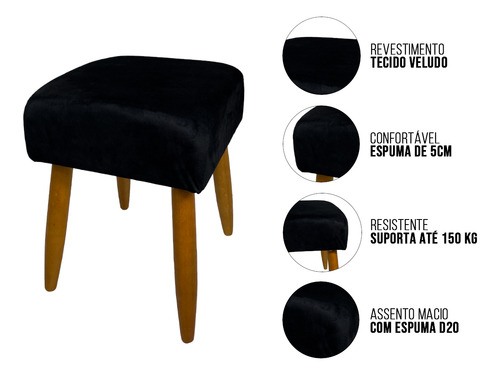 Kit Maca Poltrona Aveludada Capitone E Cadeira/banco Extensão De Cilios Lash Designer Sobrancelhas Cor Preto